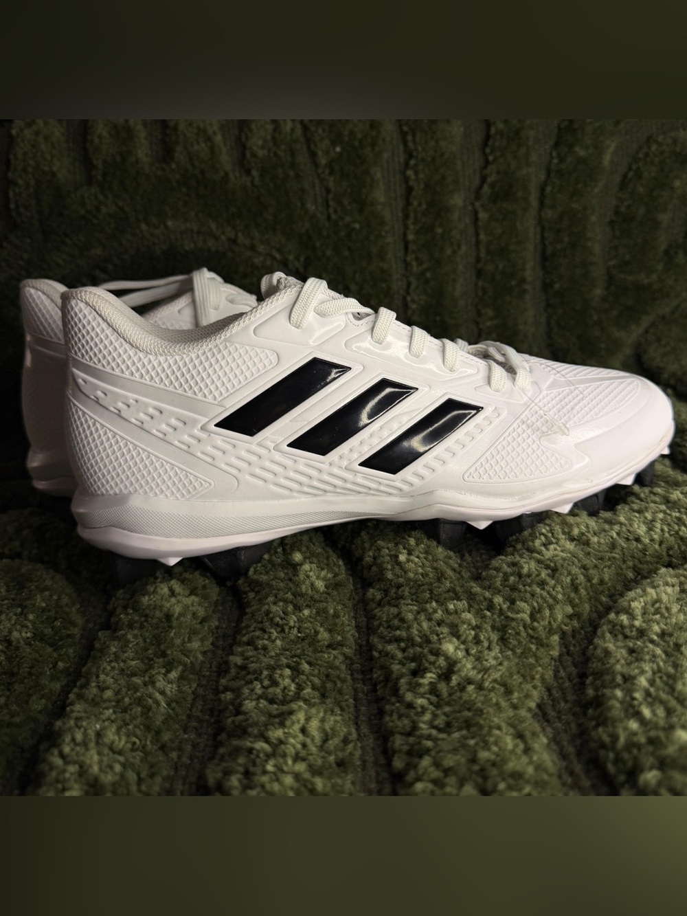 adidas Men’s White Athletic Cleats with Black Stripes - Picture 2 of 6